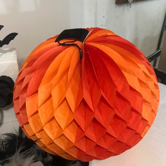 Halloween Pumpkin and Bat Headbands Feather Boas 60" Pumpkin Paper Decorations - Picture 11 of 11